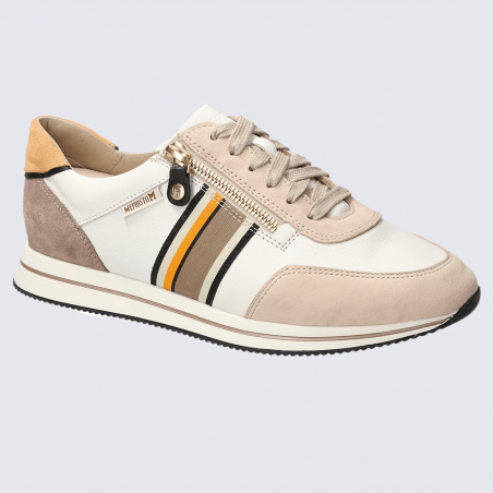 Baskets Mephisto, baskets zippée femme en cuir velours beige/orange