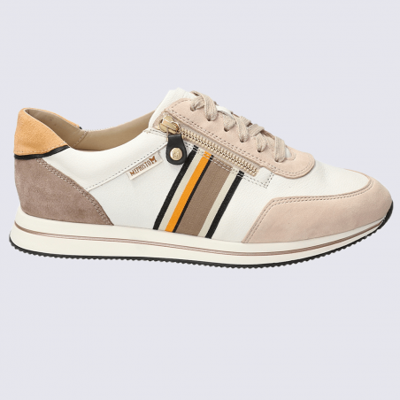 Baskets Mephisto, baskets zippée femme en cuir velours beige/orange