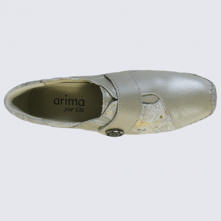 Chaussures Arima, chaussures fermées velcro femme en cuir métallisé beige