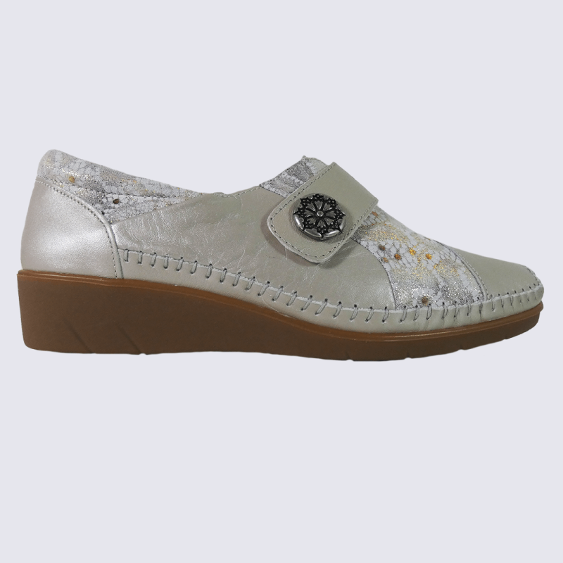 Ballerines cuir fille - beige metallisé, Chaussures