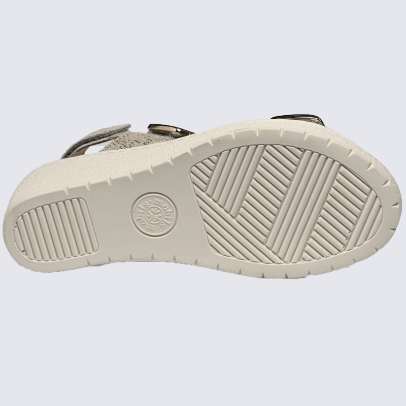 Sandales Mobils, sandales à talons compensés femme en cuir platinium