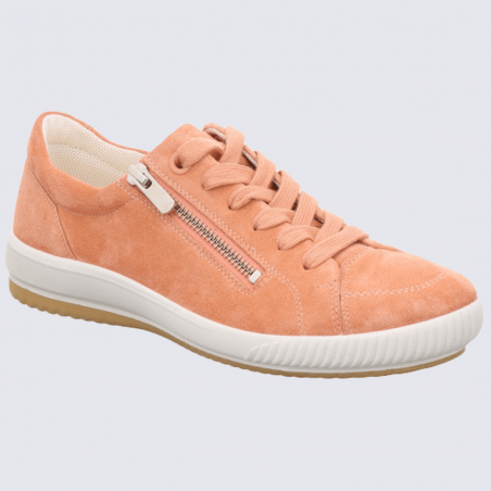 Baskets Legero, baskets basses femme en cuir nubuck velours pêche