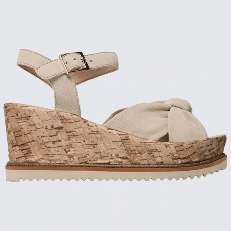 Sandales compensées Ara, sandales compensées femme en cuir nubuck beige