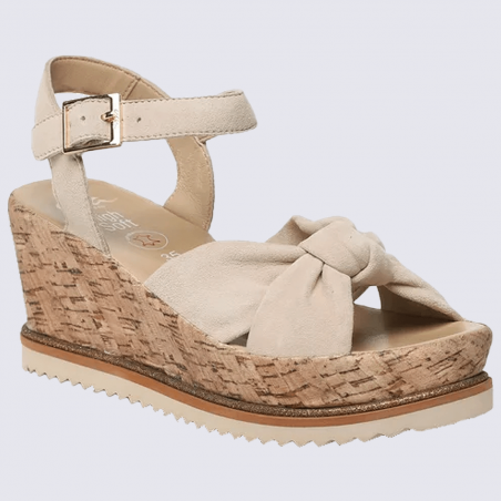 Sandales compensées Ara, sandales compensées femme en cuir nubuck beige