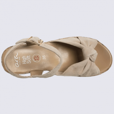 Sandales compensées Ara, sandales compensées femme en cuir nubuck beige