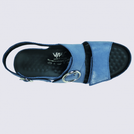 Sandales Vital, sandales à talon confortables femme en cuir bleu jean