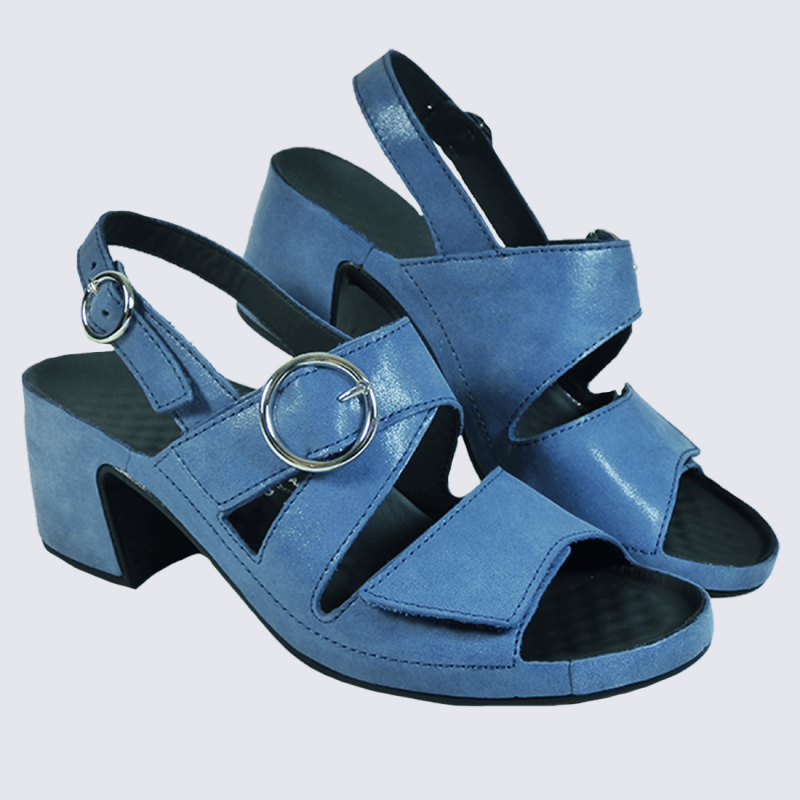 Sandales Vital sandales a talon confortables femme en cuir bleu jeans Igert Chaussure Maroquinerie