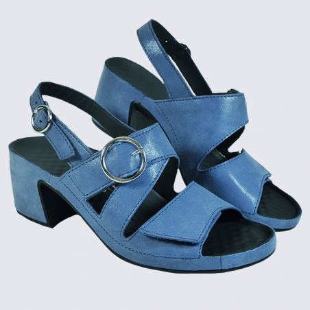 Sandales Vital, sandales à talon confortables femme en cuir bleu jean