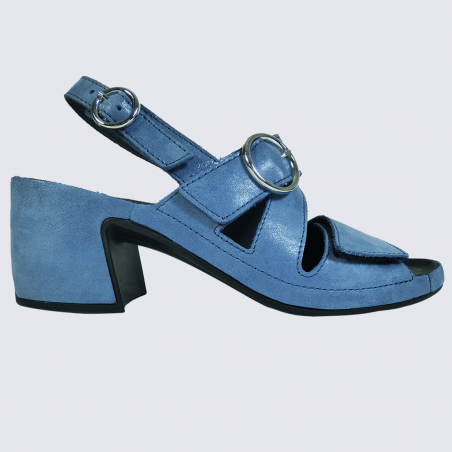 Sandales Vital, sandales à talon confortables femme en cuir bleu jean