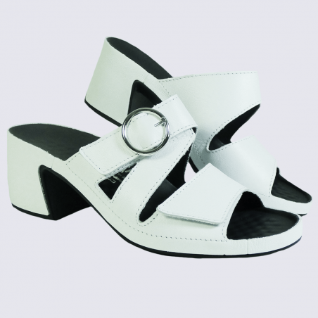 Mules Vital, mules à talon confortables femme en cuir blanc