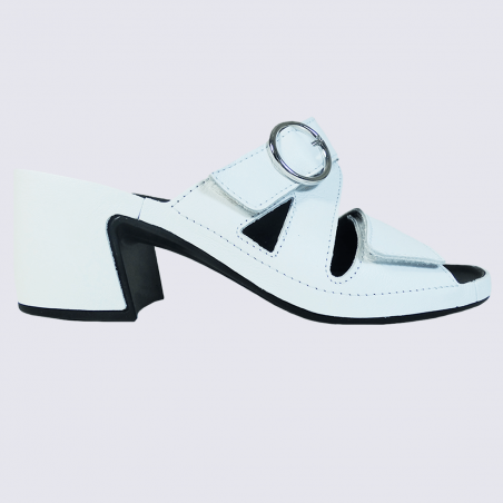 Mules Vital, mules à talon confortables femme en cuir blanc