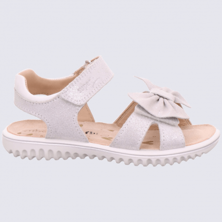 Sandales Superfit, sandales scintillantes filles en cuir nubuck blanc