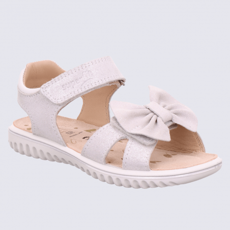 Sandales Superfit, sandales scintillantes filles en cuir nubuck blanc