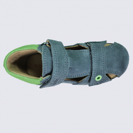 Sandales Superfit, sandales foot garçons en cuir et textile gris clair/vert