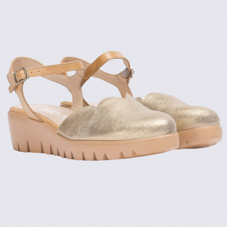 Sandales Wonders, sandales fermées tendances femme en cuir doré