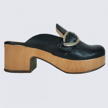 Mules Wonders, mules à talon fermées femme en cuir noir