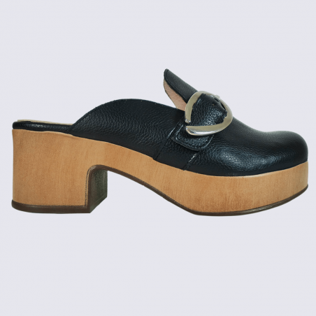 Mules Wonders, mules à talon fermées femme en cuir noir