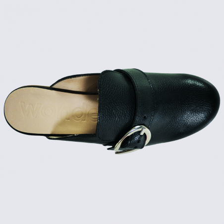 Mules Wonders, mules à talon fermées femme en cuir noir