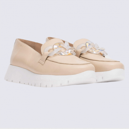 Mocassins Wonders, mocassins chaine tendances femme en cuir beige