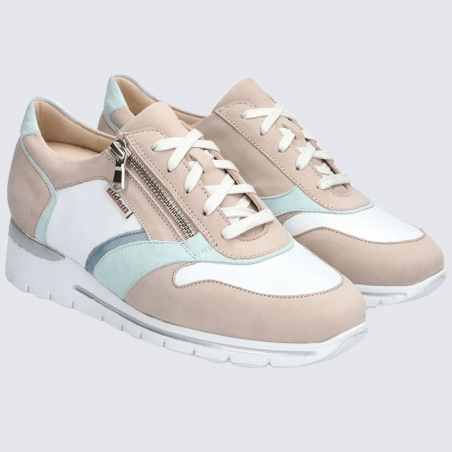 Baskets Mobils, baskets élégantes femme en cuir nubuck beige