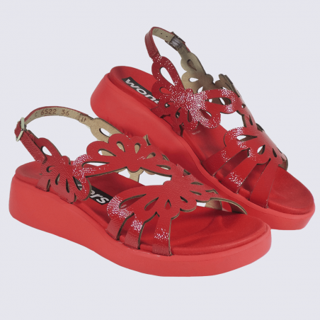 Sandales Wonders, sandales effet floral tendances femme en cuir rouge