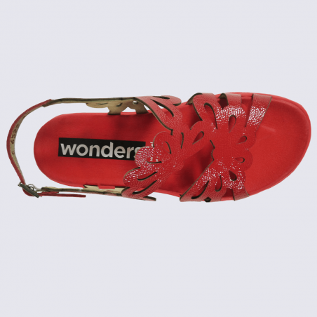 Sandales Wonders, sandales effet floral tendances femme en cuir rouge