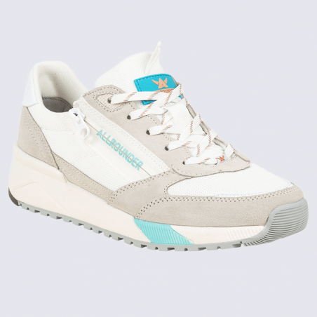 Baskets Allrounder, sneakers confortables femme en cuir velours blanc/bleu