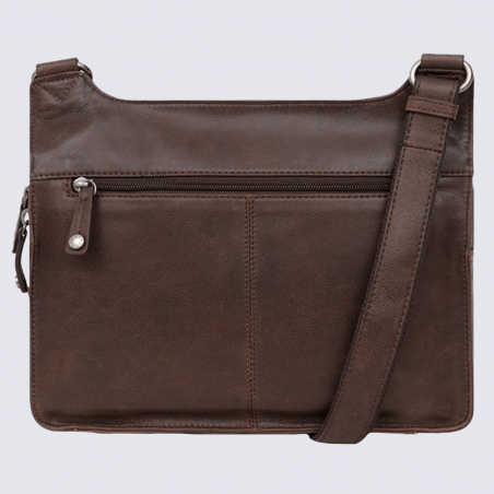 Sac reporter Hexagona, sac reporter pour homme en cuir veilli marron