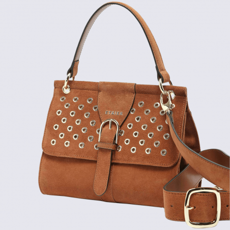 Sac à main Etrier, sac à main tendance femme en cuir nubuck camel