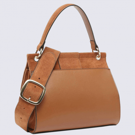 Sac à main Etrier, sac à main tendance femme en cuir nubuck camel