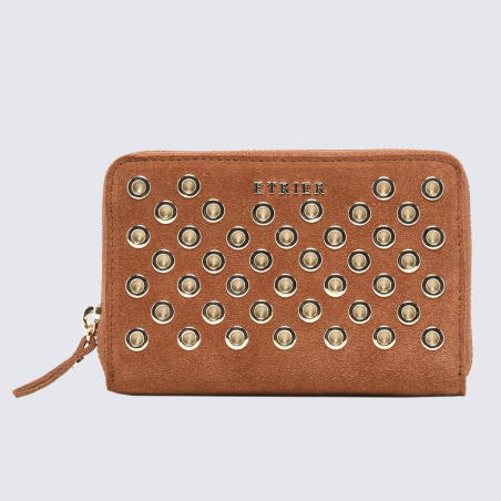 Portefeuille Etrier, portefeuille stop RFID tendance femme en cuir nubuck camel