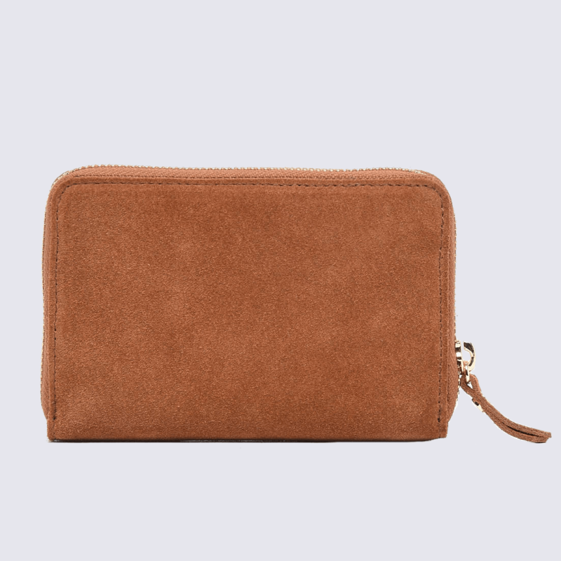 Portefeuille Etrier, portefeuille stop RFID tendance femme en cuir nubuck camel