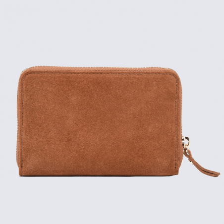 Portefeuille Etrier, portefeuille stop RFID tendance femme en cuir nubuck camel