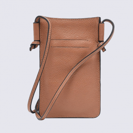 Sac à téléphone Etrier, étui à téléphone tendance femme en cuir camel