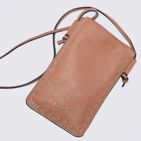 Sac à téléphone Etrier, étui à téléphone tendance femme en cuir camel