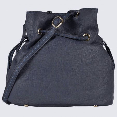 Sac sceau Etrier, sac sceau à bandoulière femme en cuir bleu