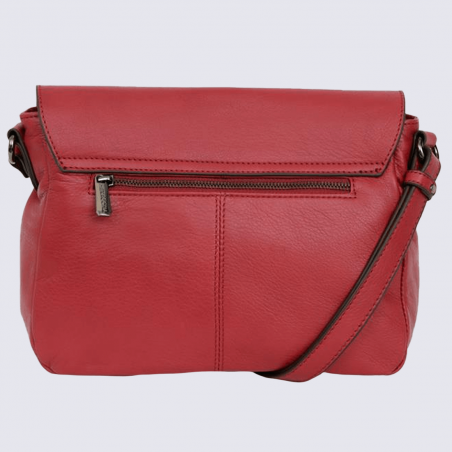 Sac à bandoulière Hexagona, sac porté travers femme en cuir rouge carmin