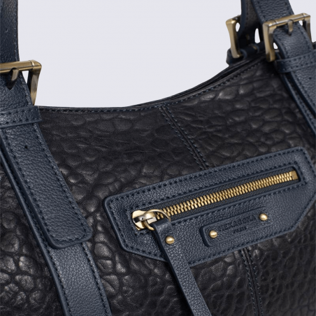 Sac porté épaule Hexagona, sac à main 2 anses femme en cuir marine