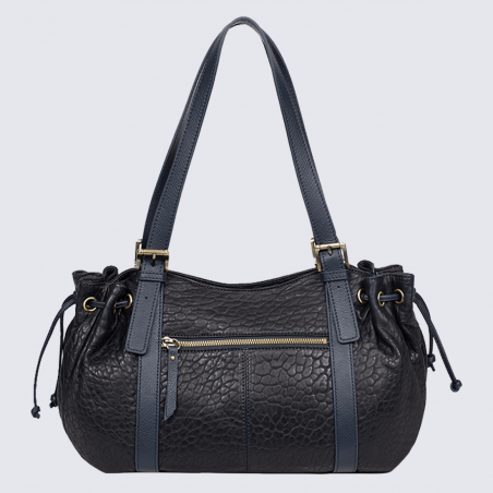 Sac porté épaule Hexagona, sac à main 2 anses femme en cuir marine