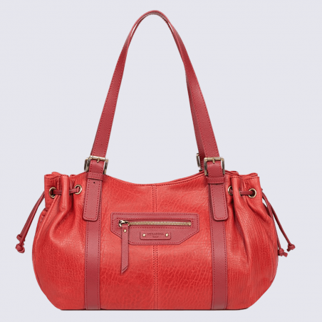 Sac porté épaule Hexagona, sac à main 2 anses femme en cuir rouge