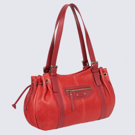 Sac porté épaule Hexagona, sac à main 2 anses femme en cuir rouge