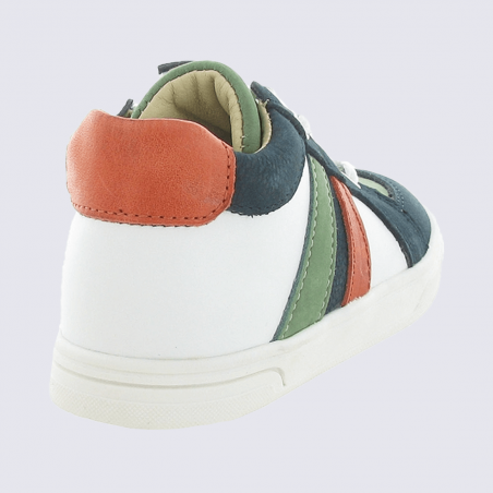 Baskets Bellamy, baskets à lacets et zip garçons en cuir marine vert blanc