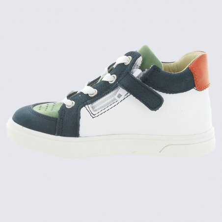 Baskets Bellamy, baskets à lacets et zip garçons en cuir marine vert blanc