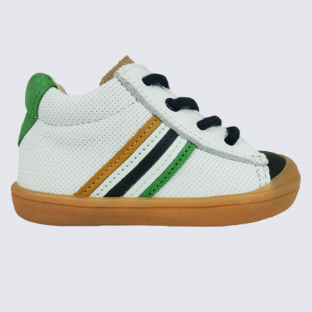 Baskets Bellamy, baskets à lacets et zip bandes colorées garçons en cuir marine blanc