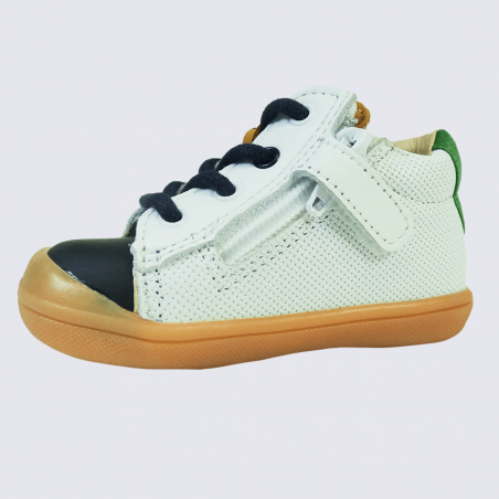 Baskets Bellamy, baskets à lacets et zip bandes colorées garçons en cuir marine blanc