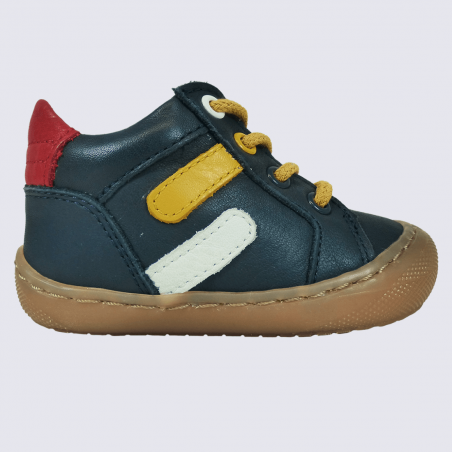 Chaussures Bellamy, chaussures à lacets bébés garçons en cuir bleu marine