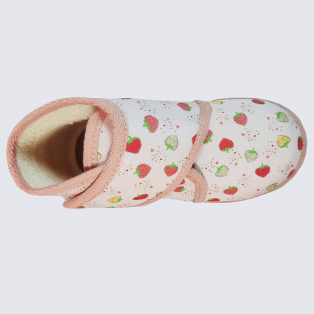 Chaussons Bellamy, chaussons motif fraises filles textile rose