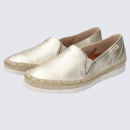 Chaussures Mephisto, chaussures effet espadrille femme en cuir doré