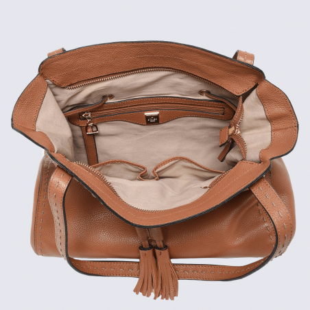 Sac à main Etrier, sac porté épaule élégant femme en cuir camel