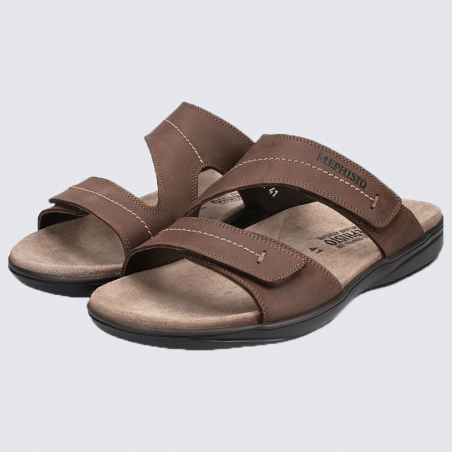 Mules Mephisto, mules à brides réglables homme en cuir marron foncé